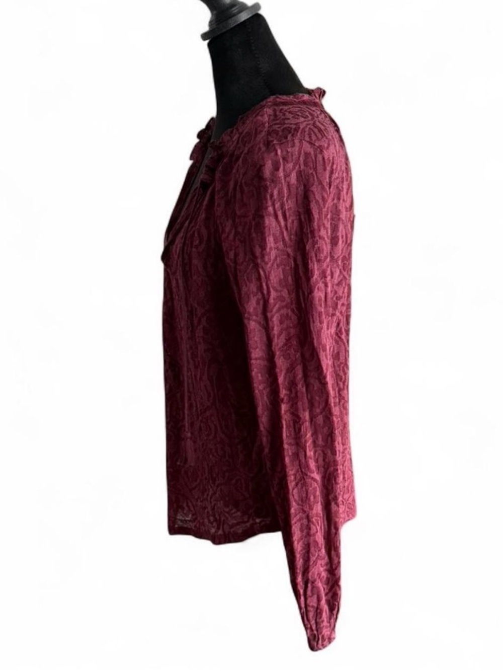 Lucky Brand Burgundy Textured Long-Sleeve V-Neck Blouse - Picture 3 of 5